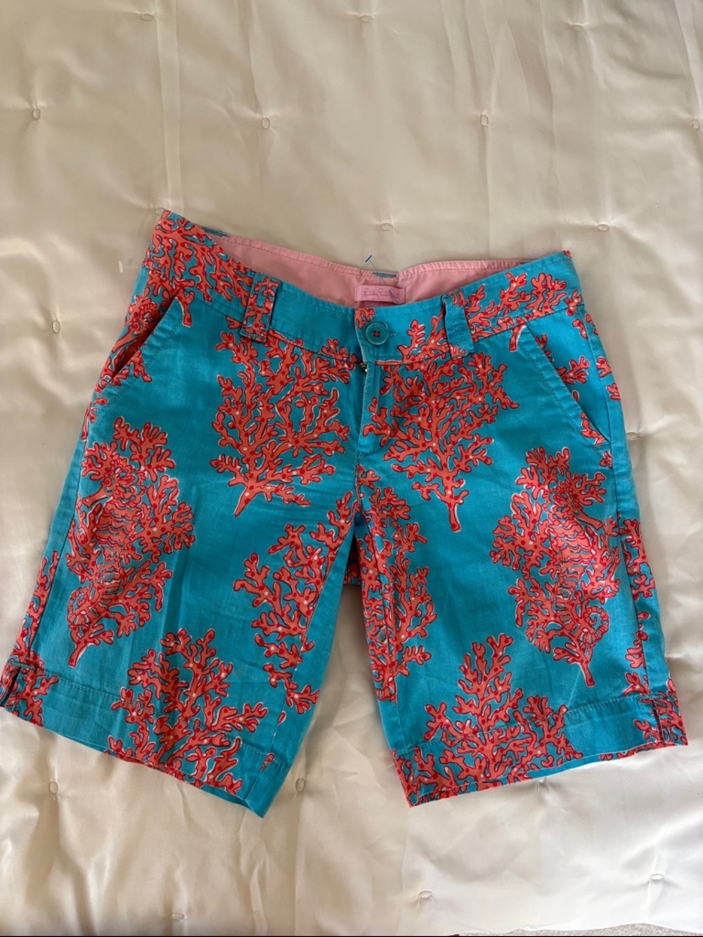 Lilly Pulitzer Turquoise and Coral Print Bermuda Shorts